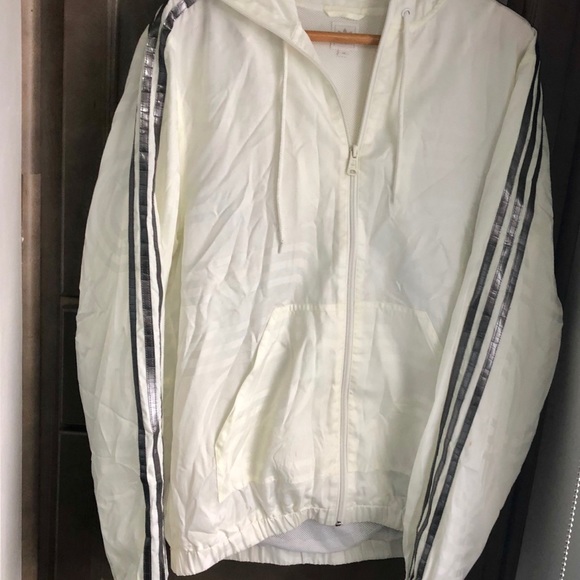 Men’s ADIDAS Windbreaker Cream Zip Up Hood Medium Euro 50 - Picture 2 of 7